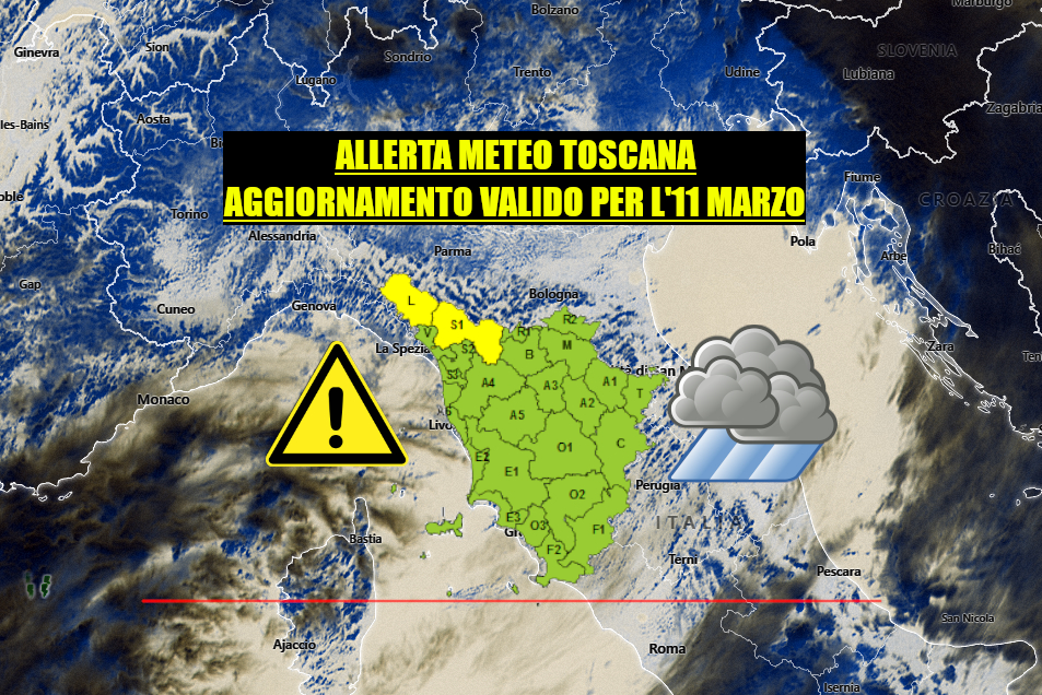 ALLERTA METEO TOSCANA – VIGILANZA ANCHE PER DOMANI 11 MARZO