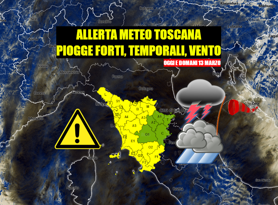 ALLERTA METEO TOSCANA – CONFERMA ED ESTENSIONE DELL’AVVISO DI VIGILANZA PER PIOGGE, TEMPORALI E VENTO