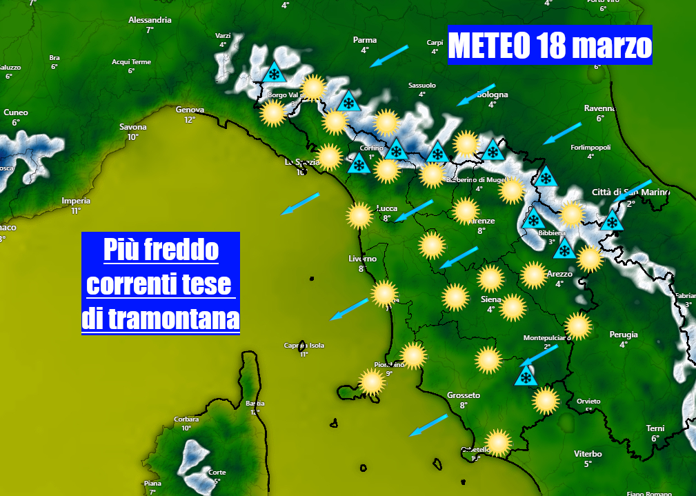 ENTRO SERA RINFORZA LA TRAMONTANA – SPIFFERO FREDDO INVERNALE – METEO TOSCANA